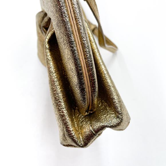 Themoire Gea Clutch Bag Gold Metallic Vegan Laminated Detachable Crossbody - Picture 10 of 16